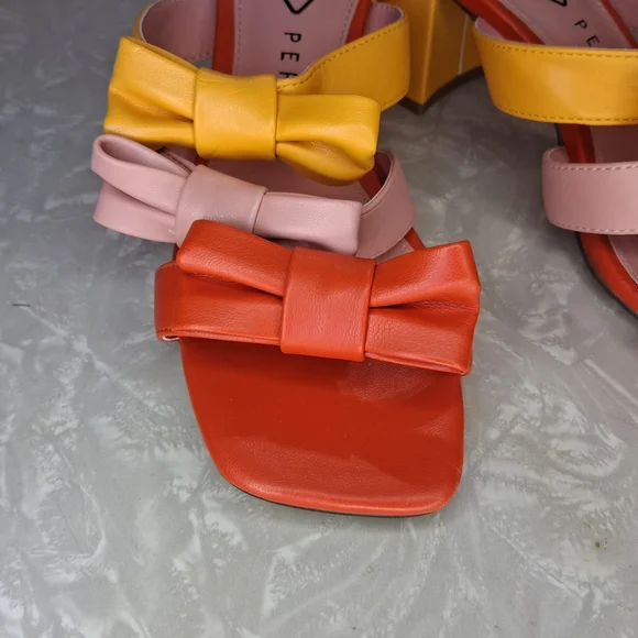 Katy Perry The Tooliped Bow Sandalss Block Heels 5.5 Mango Pink Orange Colorway - Picture 2 of 9